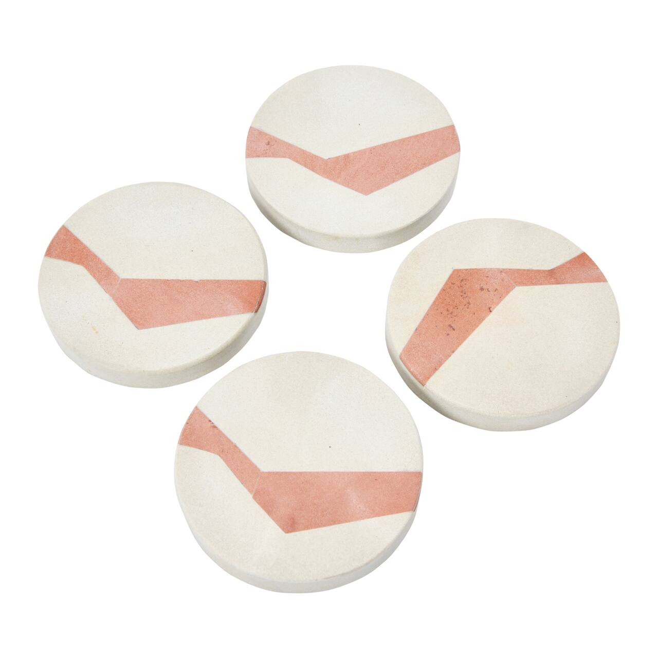 Hello Honey® Off-White and Terracotta Round Sandstone Coaster Set with Abstract Design